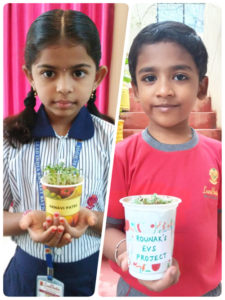 Rounak & Arnavi of Grade 1 presenting their live project on Germination of a seed.
